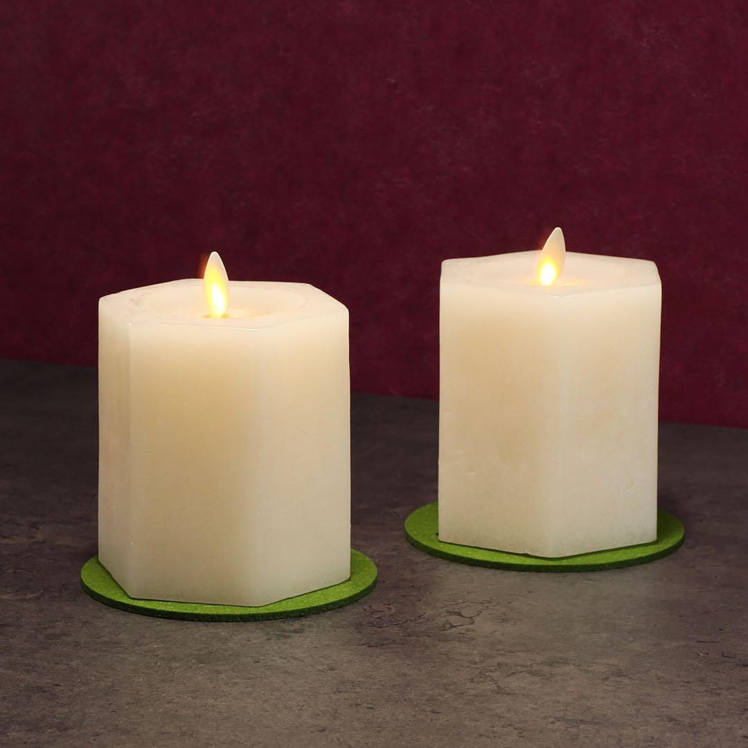 A1546ムービングキャンドルルナーテ “ヘキサゴン” オフホワイト２本セット