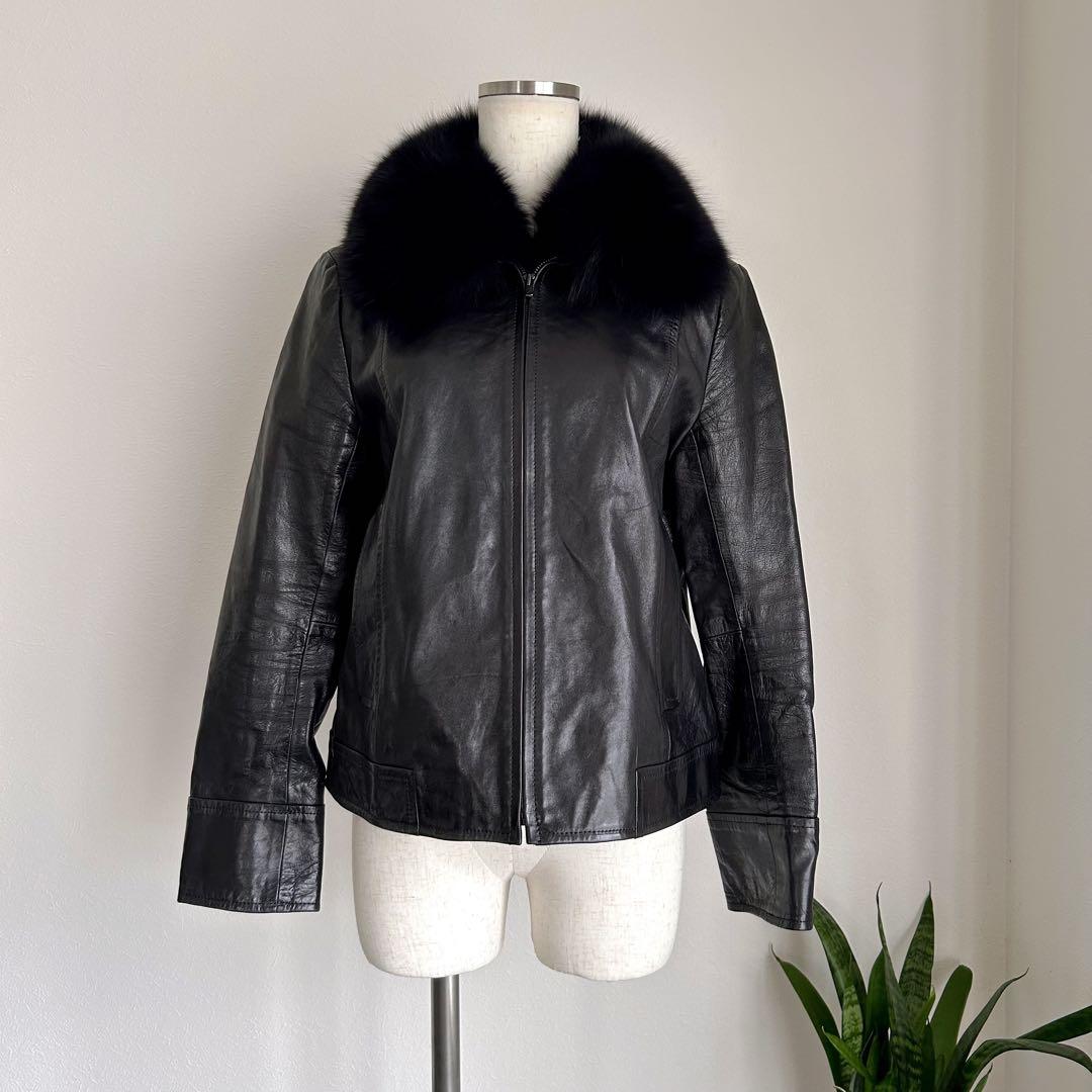 アンタイトル レザージャケット 羊革 ブルーフォックス リアルファー 極美品