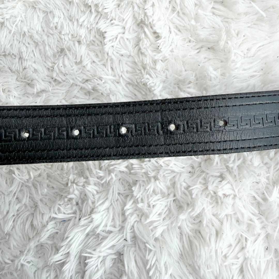 【美品】ジャンニヴェルサーチ 3連 グレカ ベルト ブラック シルバー
