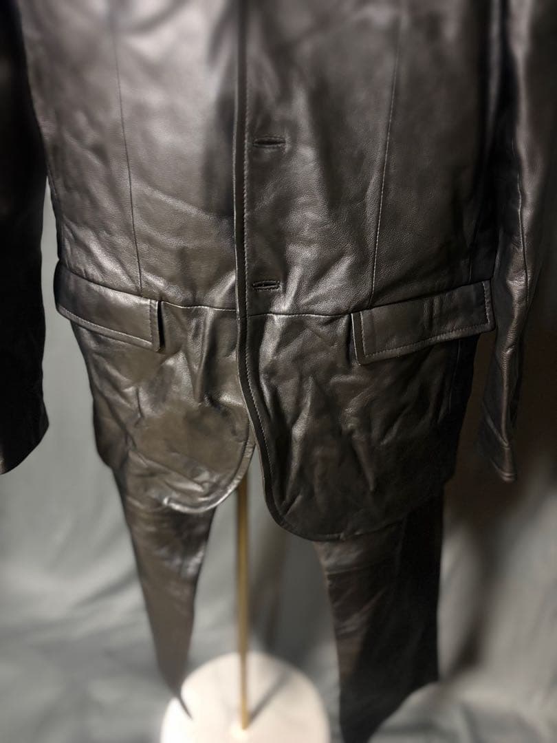 美品 COMME CA MEN 羊革スーツセットアップ 黒 L