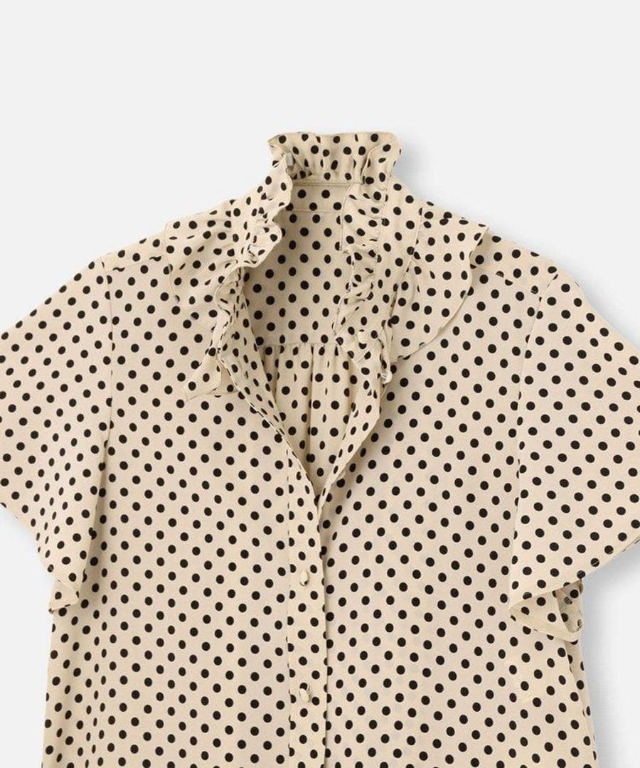 ルルウィルビー　デシンドットフレアスリーブブラウス　ライトベージュ　アルアバイル