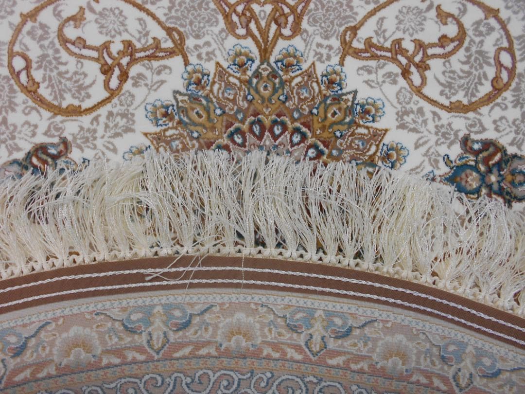 最後の一枚！高密度、立体柄！本場イラン産 絨毯！円形150cm‐200451