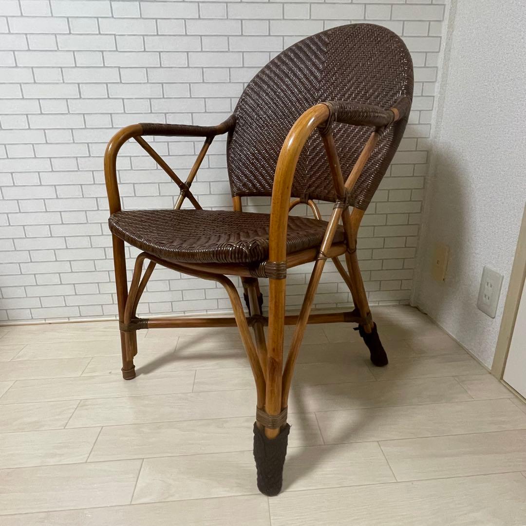 【美品】Kazama ラタンチェア ブラウン ダイニングチェア 籐椅子