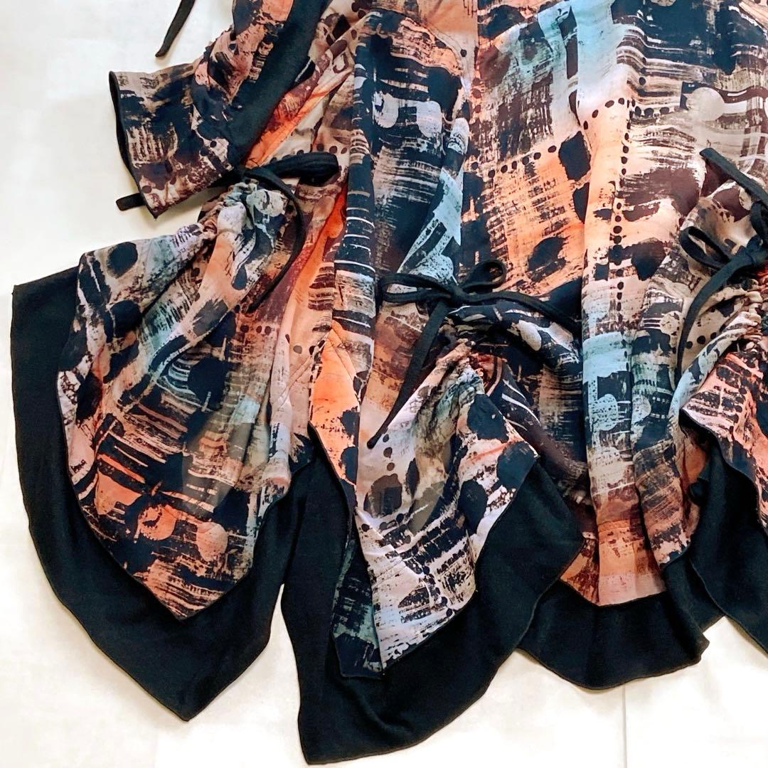 美品 エイココンドウ ロングコート ダブルジップ リボン ギャザー