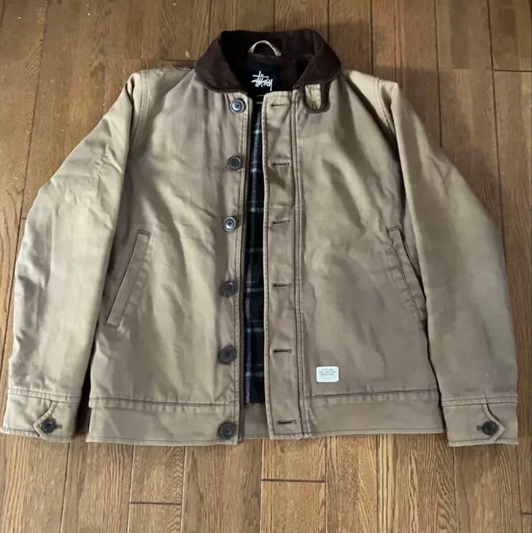 STUSSY ベージュジャケット チェック裏地