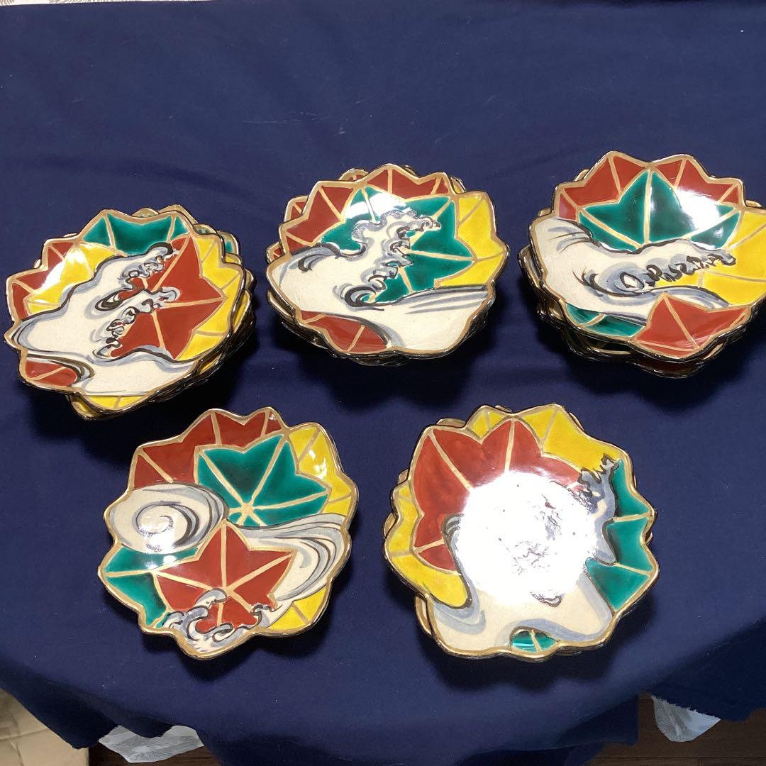 淵金京焼乾山写立田川向付12客　　山澤松篁作　新品未使用