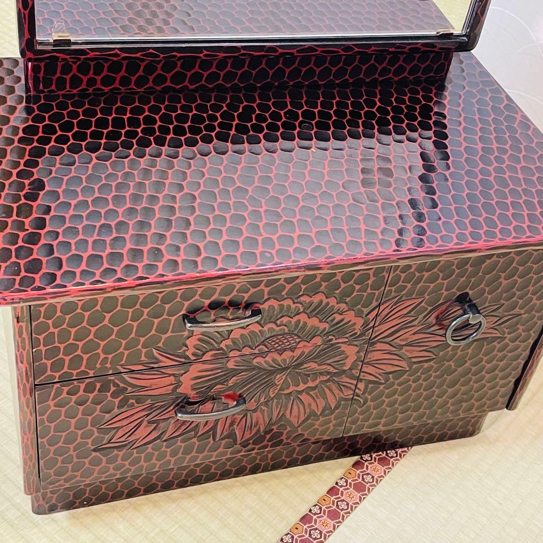 鎌倉彫 鏡台 一面鏡 アンティーク風 和家具 高級 ドレッサー 送料無料
