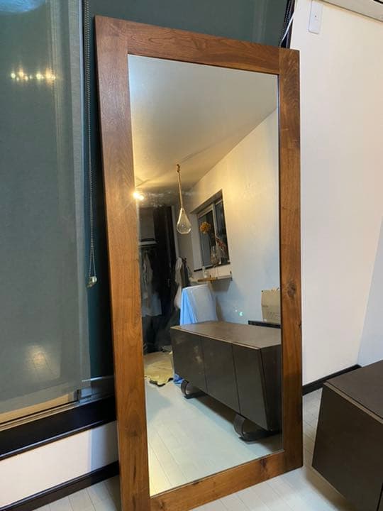 ウォールナット　特大国産ミラー　美品