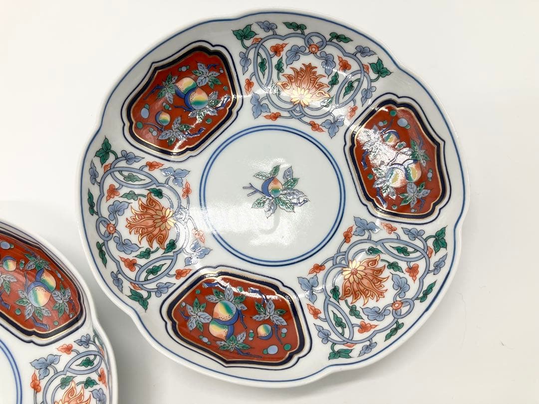 【美品】有田焼 其泉窯 寿桃 金彩 銘々皿 5枚セット 縁起物