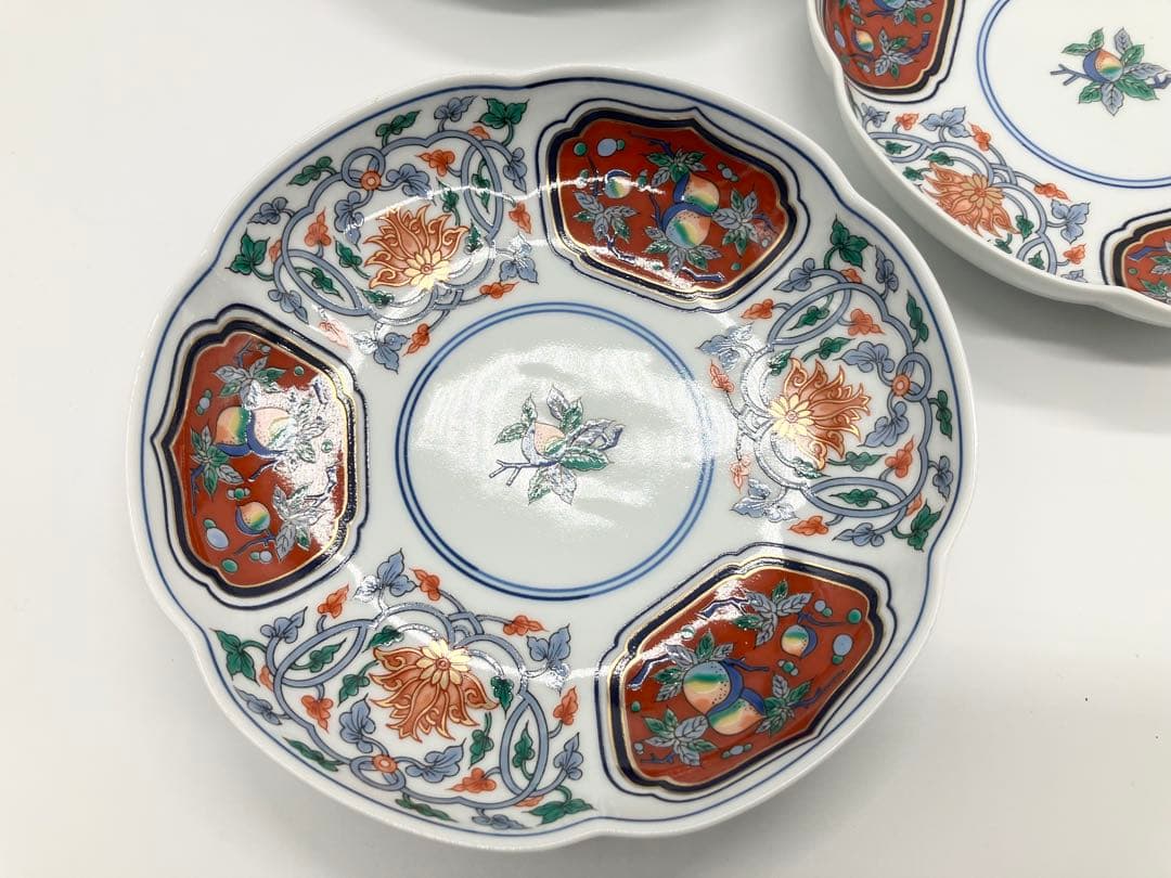 【美品】有田焼 其泉窯 寿桃 金彩 銘々皿 5枚セット 縁起物