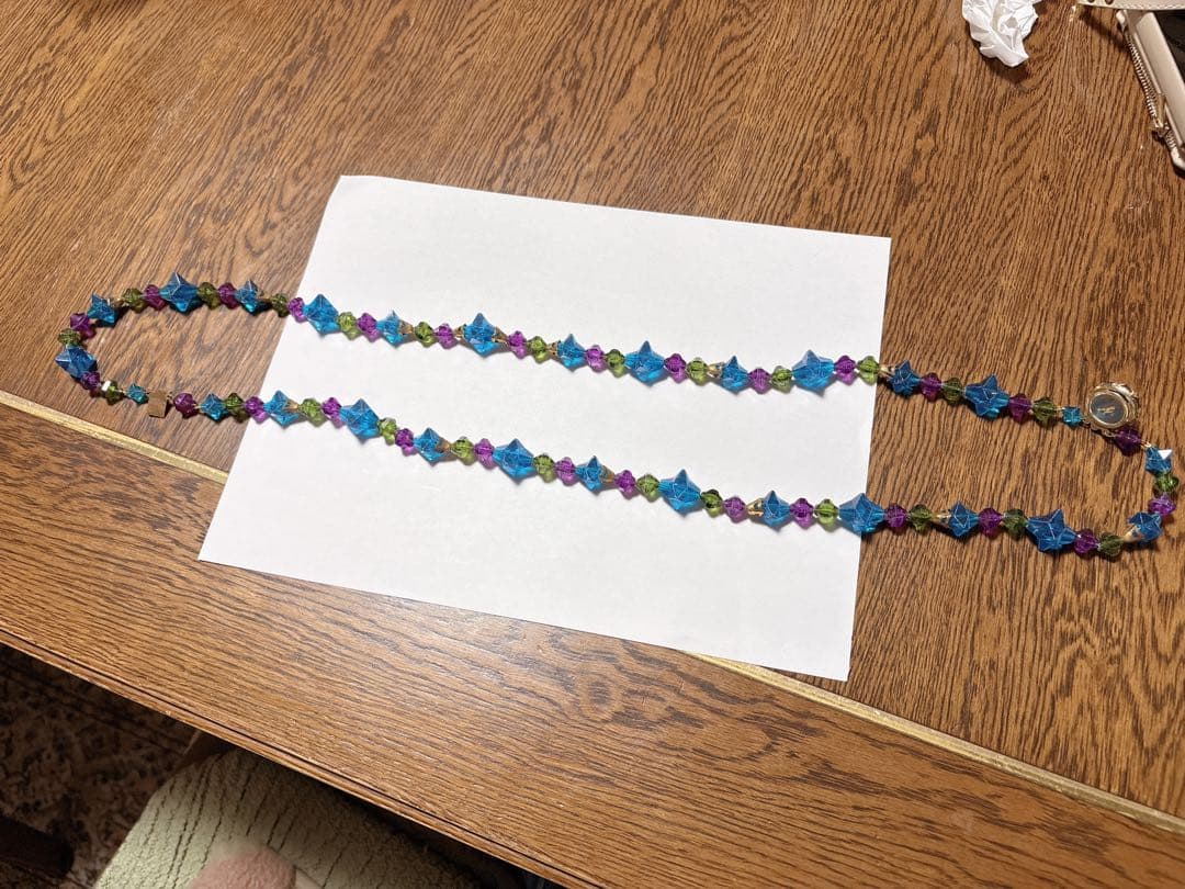 ビーズ2WAYネックレス 青 緑 紫　アンティーク