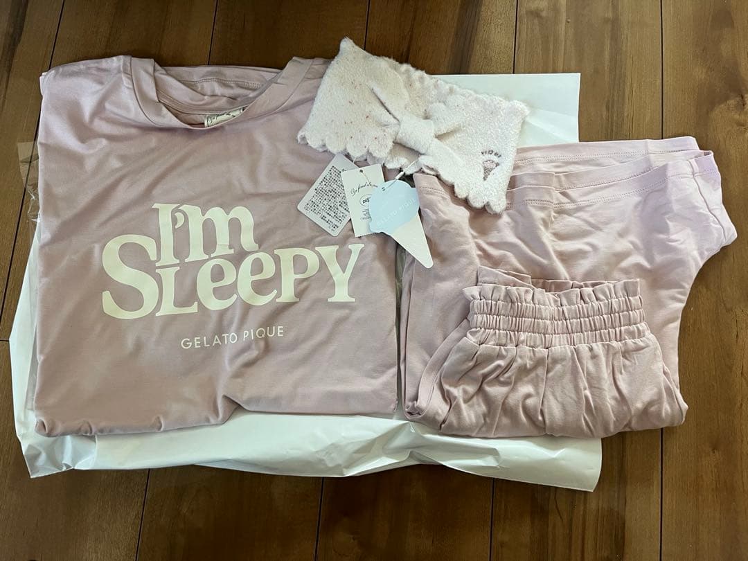 【新品】まいにゃんジェラートピケ上下セット ヘアバンド部屋着パジャマピンク