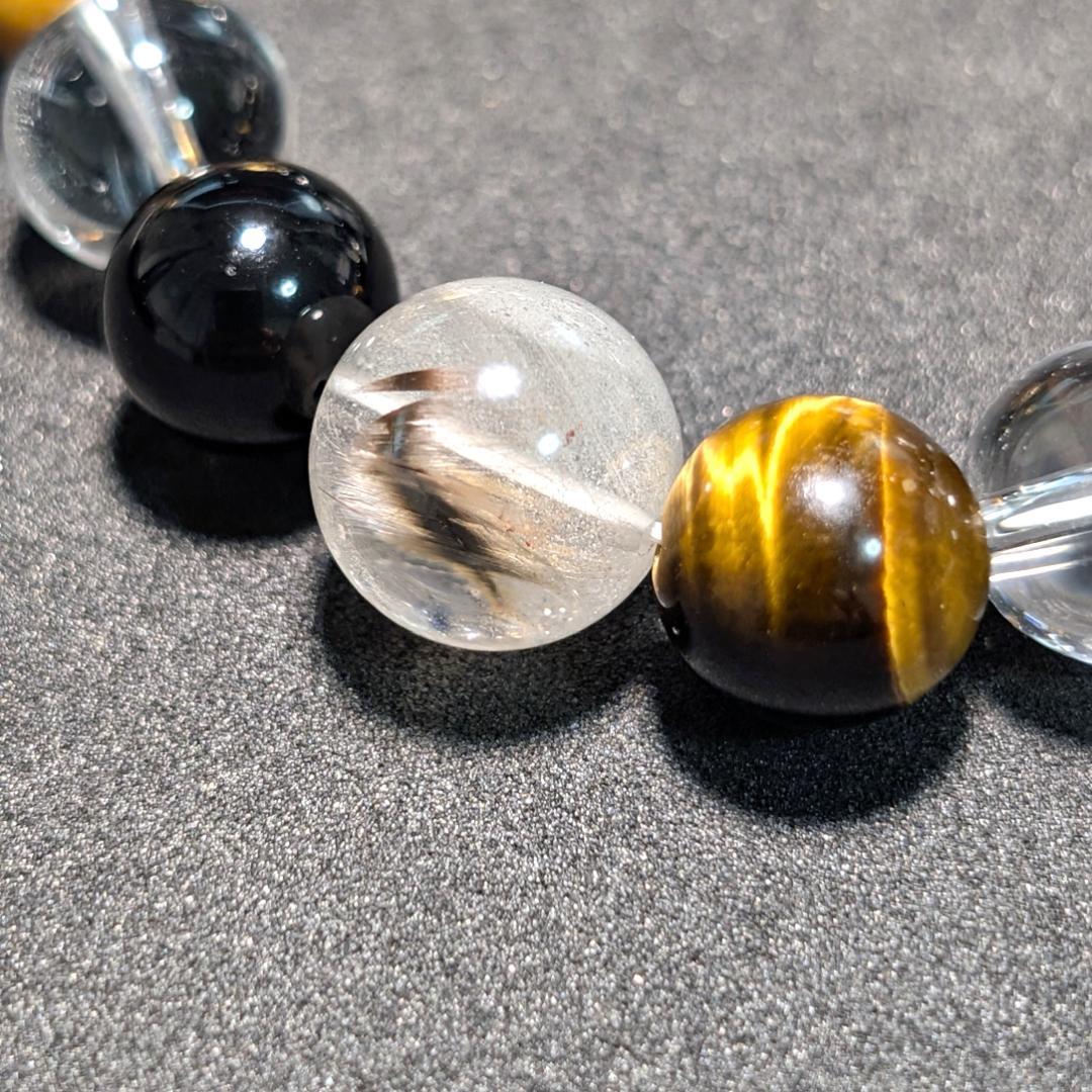 昇龍の加護 皇帝龍タイガーアイ 水晶 オニキス プラチナルチル 数珠ブレスレット