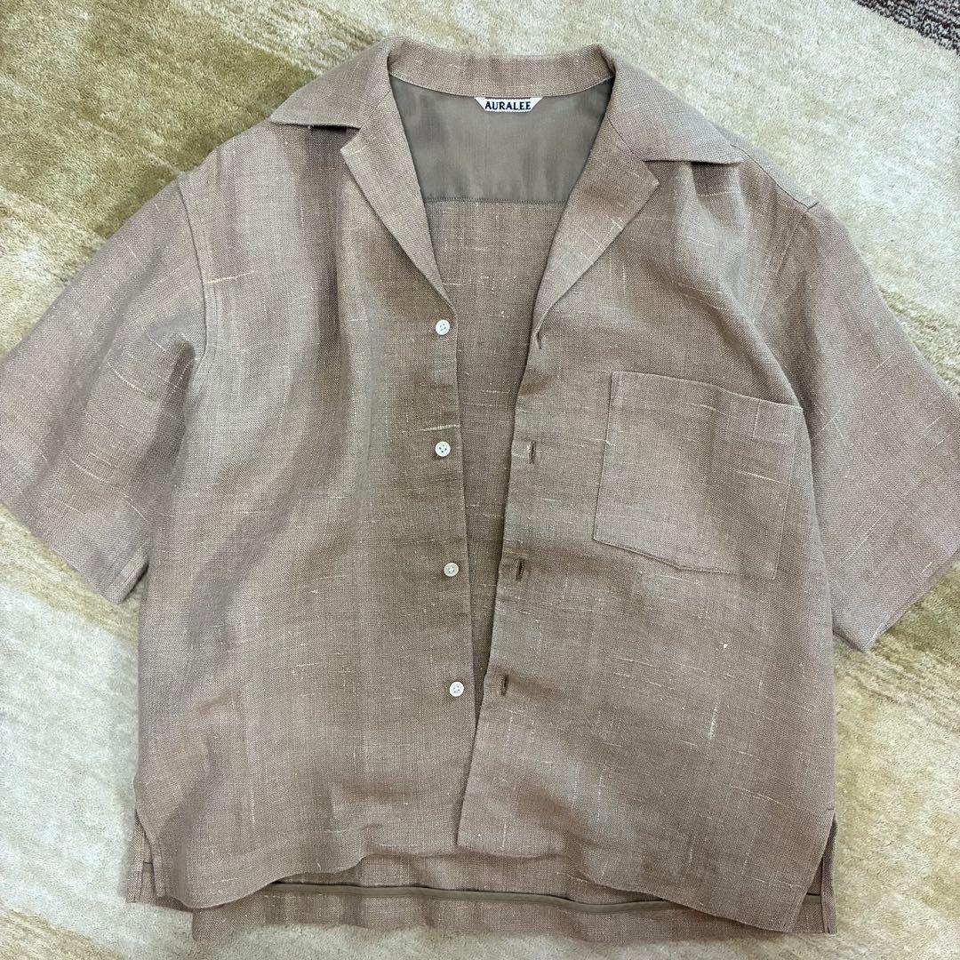 【美品】 AURALEE 半袖シャツ リネン 0 ブラウン
