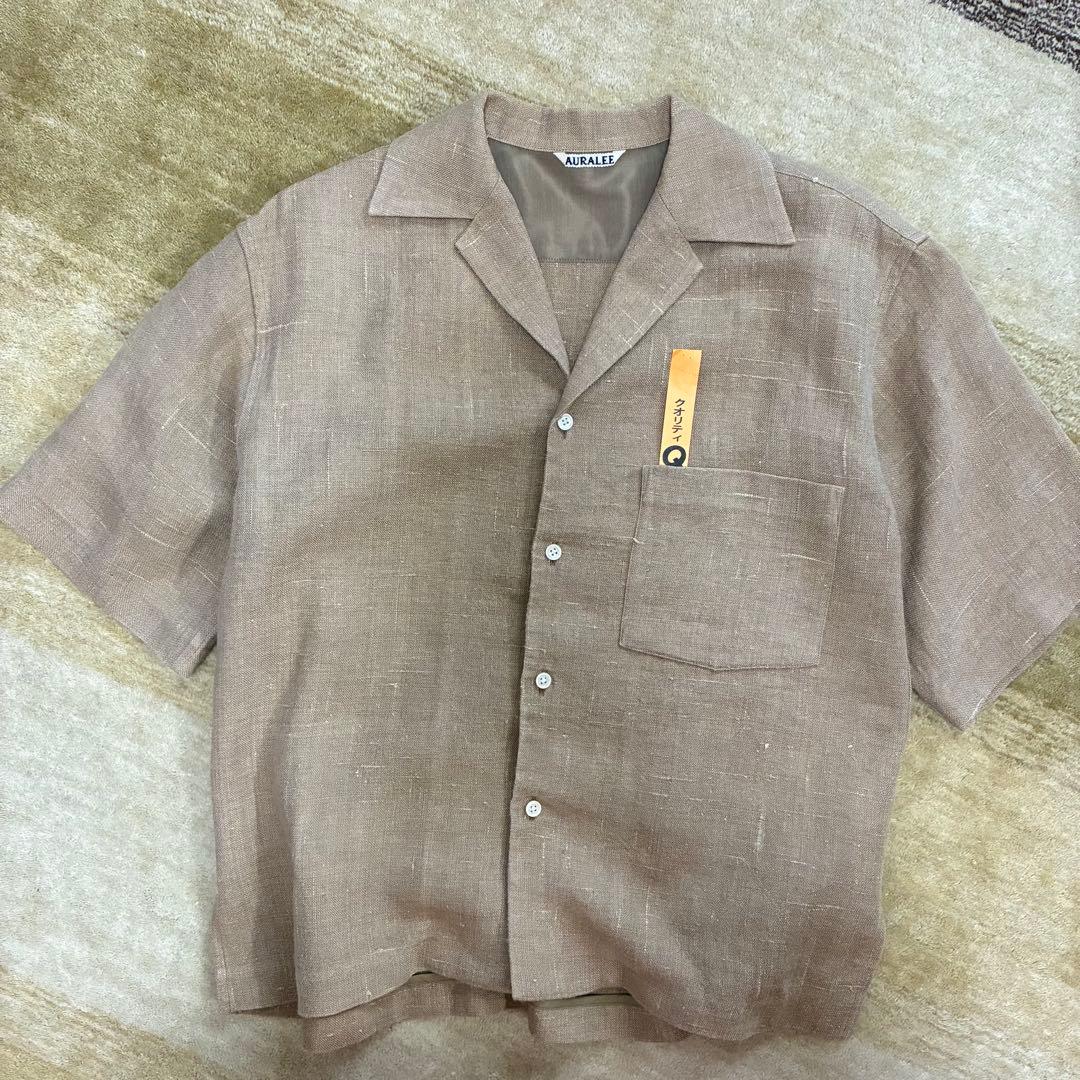 【美品】 AURALEE 半袖シャツ リネン 0 ブラウン