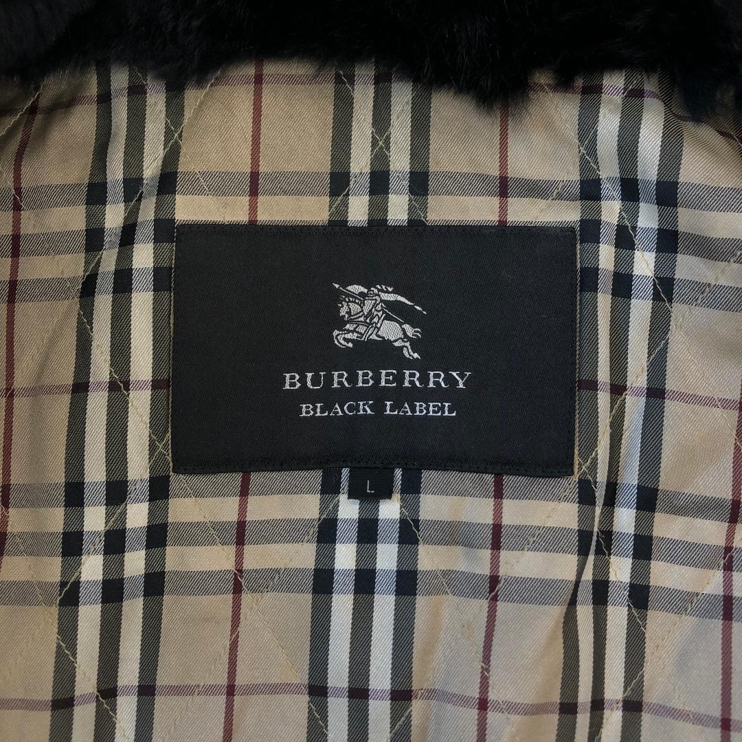 バーバリー ステンカラーコート Lサイズ ノバチェック ラビットファー 黒色