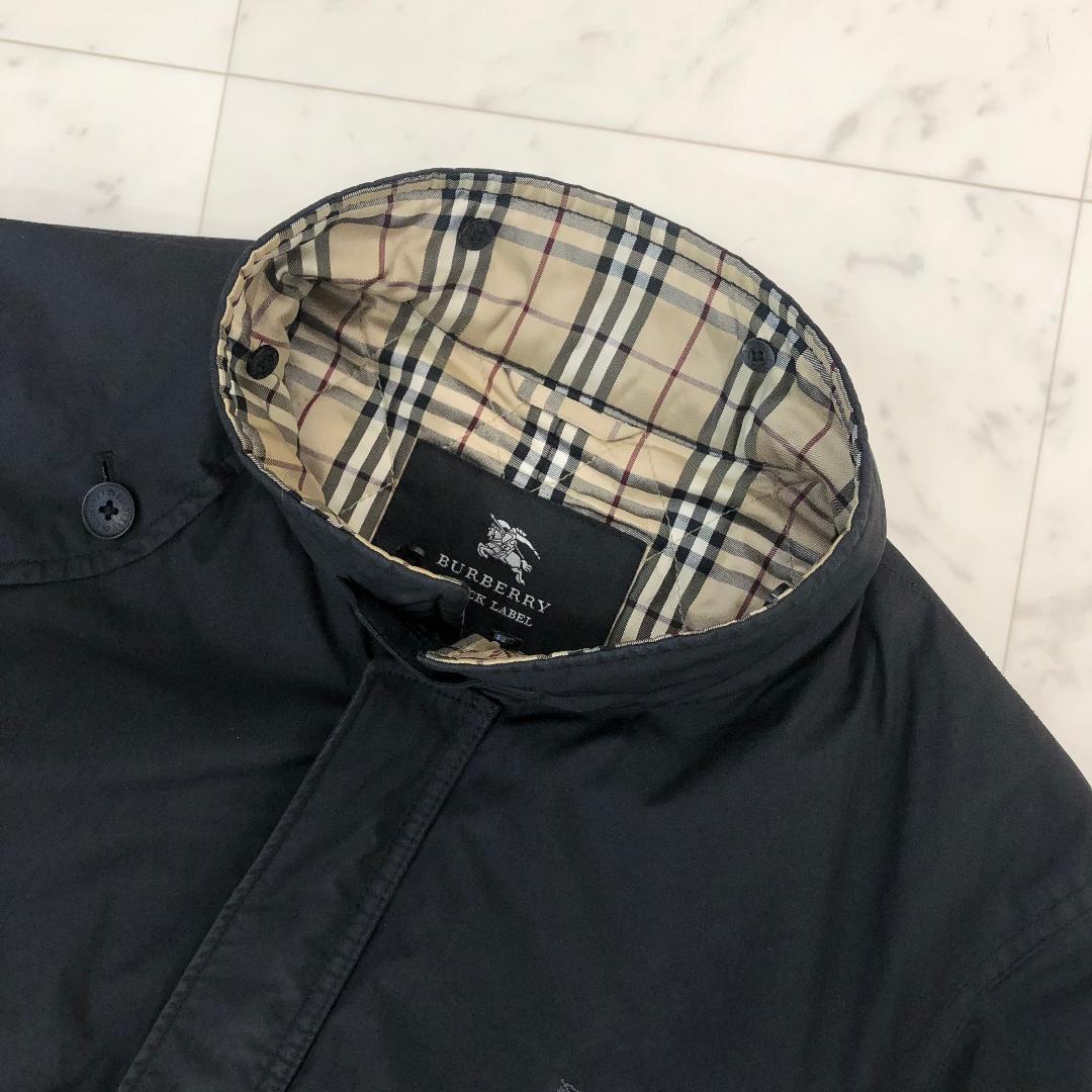バーバリー ステンカラーコート Lサイズ ノバチェック ラビットファー 黒色