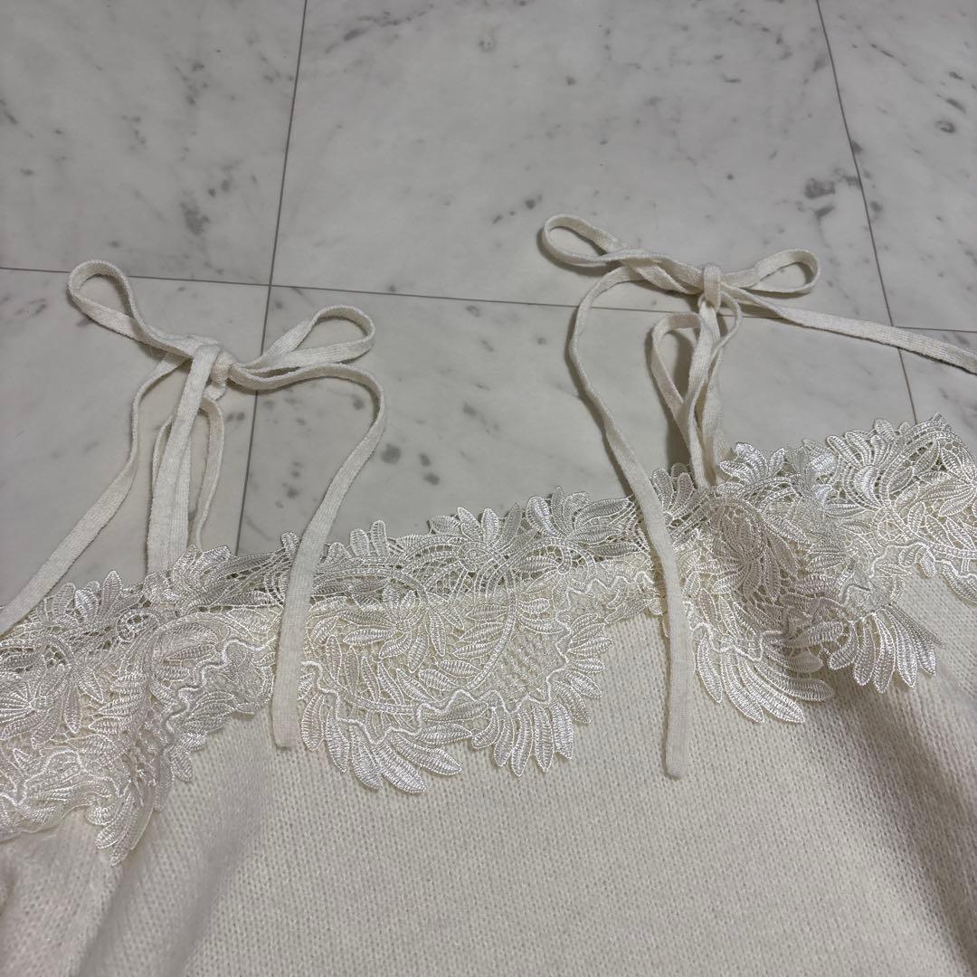 【美品】SNIDEL レーストリミングオフショルプルオーバー ニット リボン