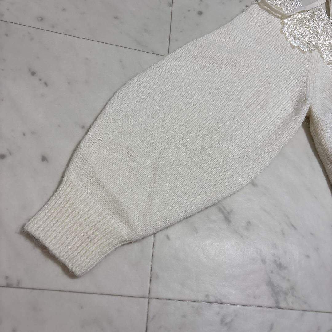 【美品】SNIDEL レーストリミングオフショルプルオーバー ニット リボン