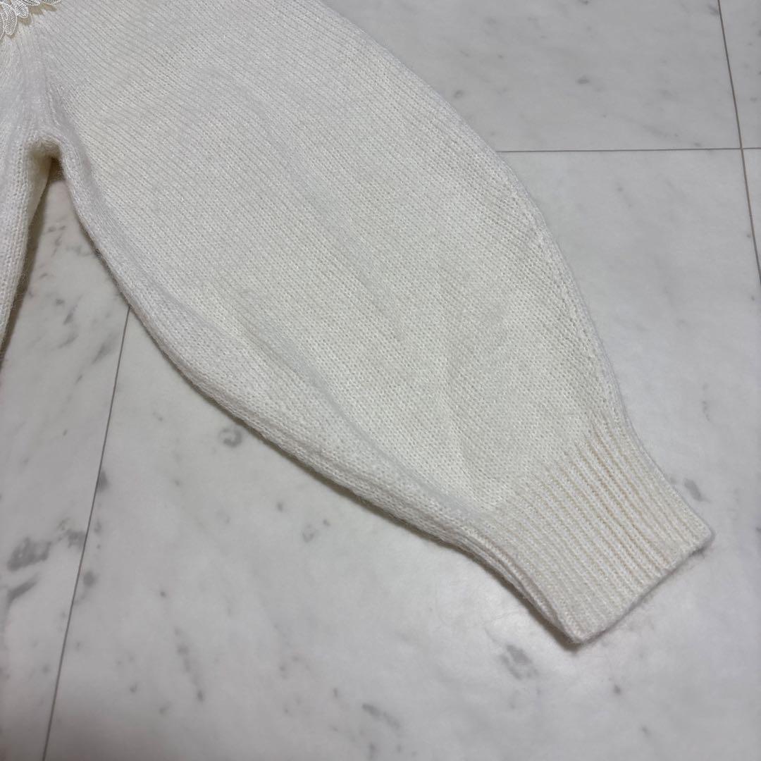 【美品】SNIDEL レーストリミングオフショルプルオーバー ニット リボン