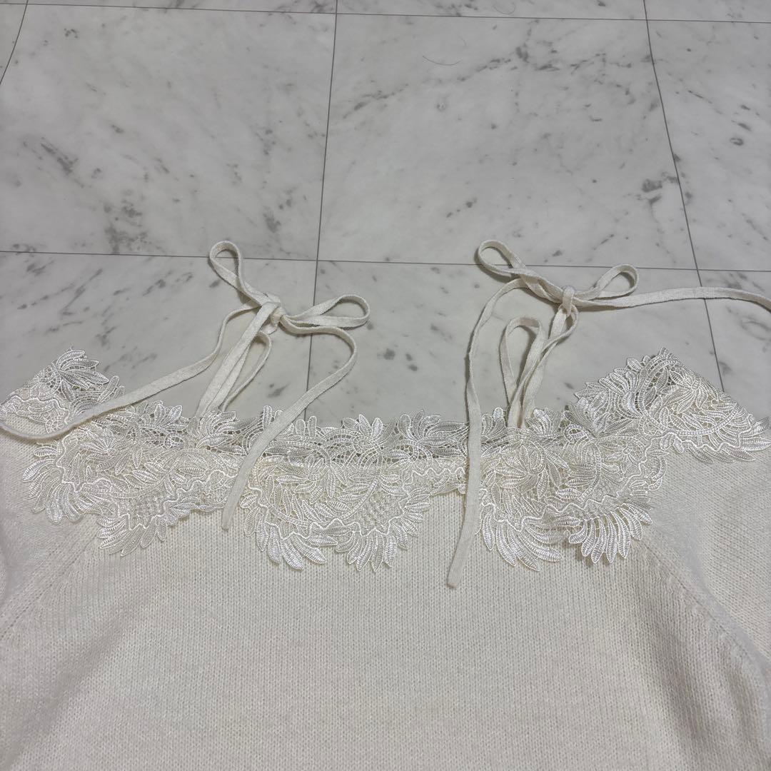 【美品】SNIDEL レーストリミングオフショルプルオーバー ニット リボン