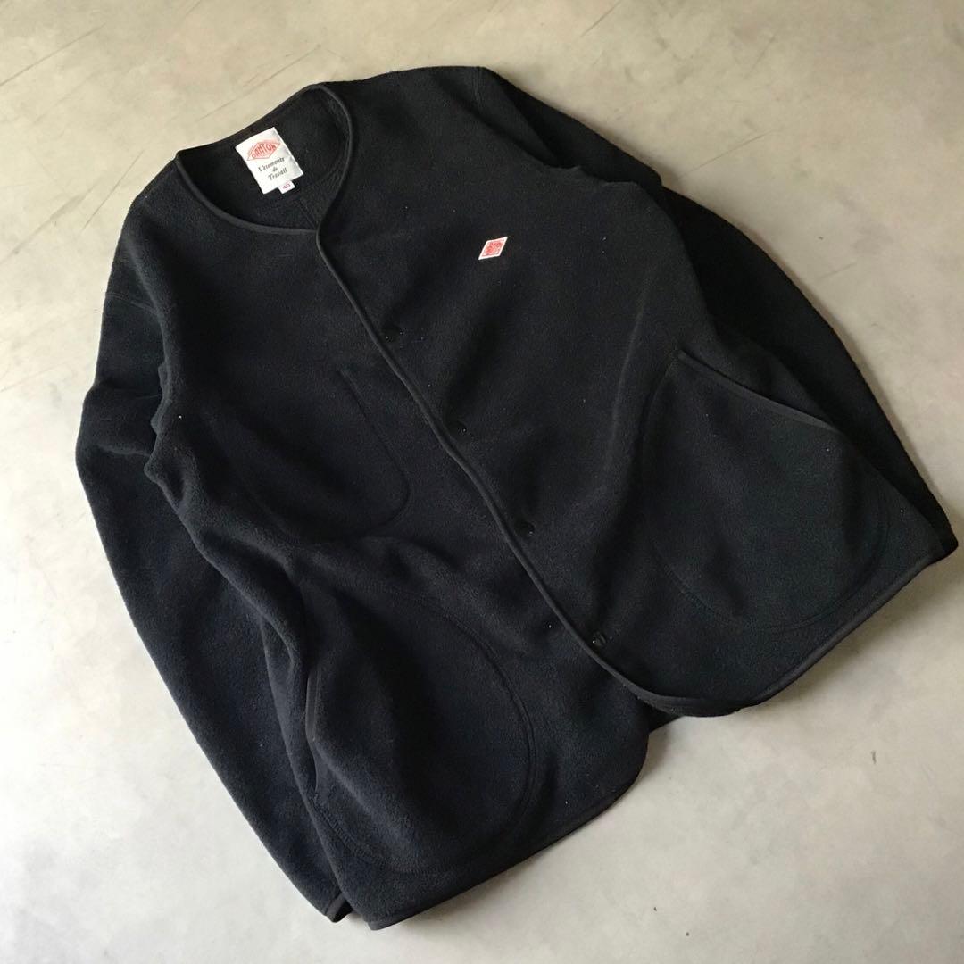 DANTON ダントン　フリースノーカラージャケット　ブラック　黒　胸ロゴ