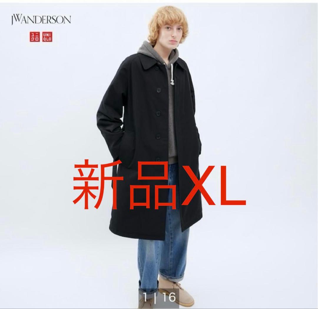新品UNIQLO JWAトレンチコートステンカラーコートキルティングXLブラック