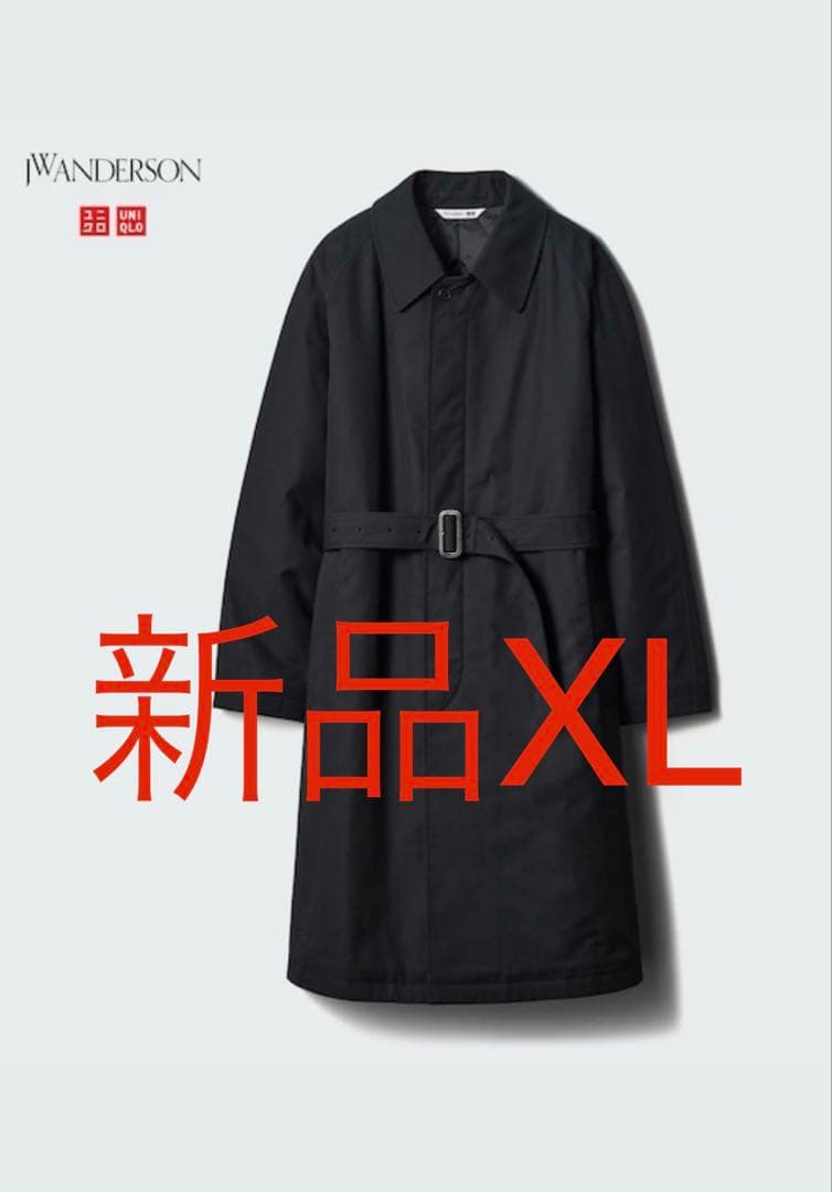 新品UNIQLO JWAトレンチコートステンカラーコートキルティングXLブラック
