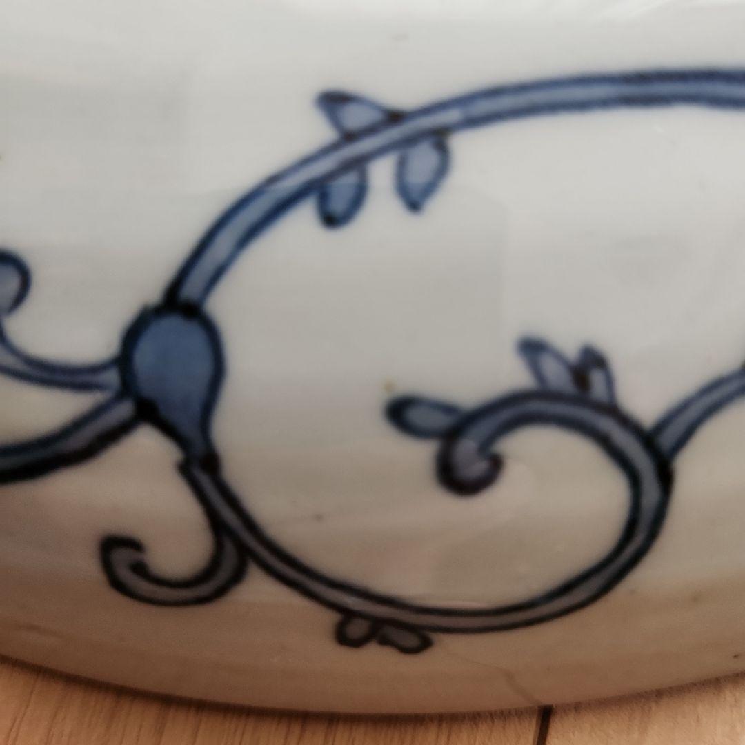 五彩手菊花染め付け龍紋図大皿