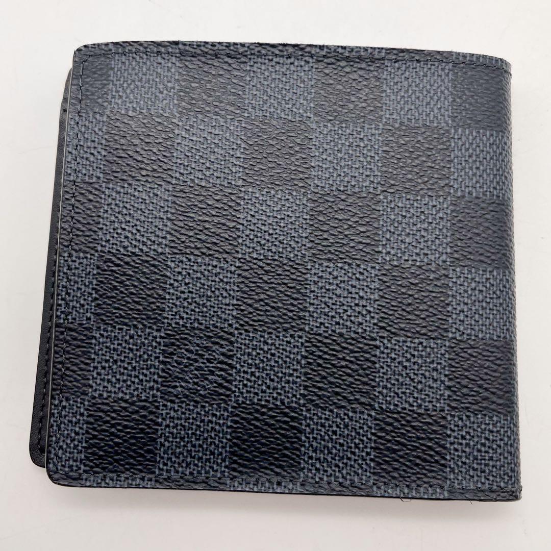 ルイヴィトン　ダミエコバルト 二つ折り財布　ポルトフォイユマルコ　コンパクト　紺