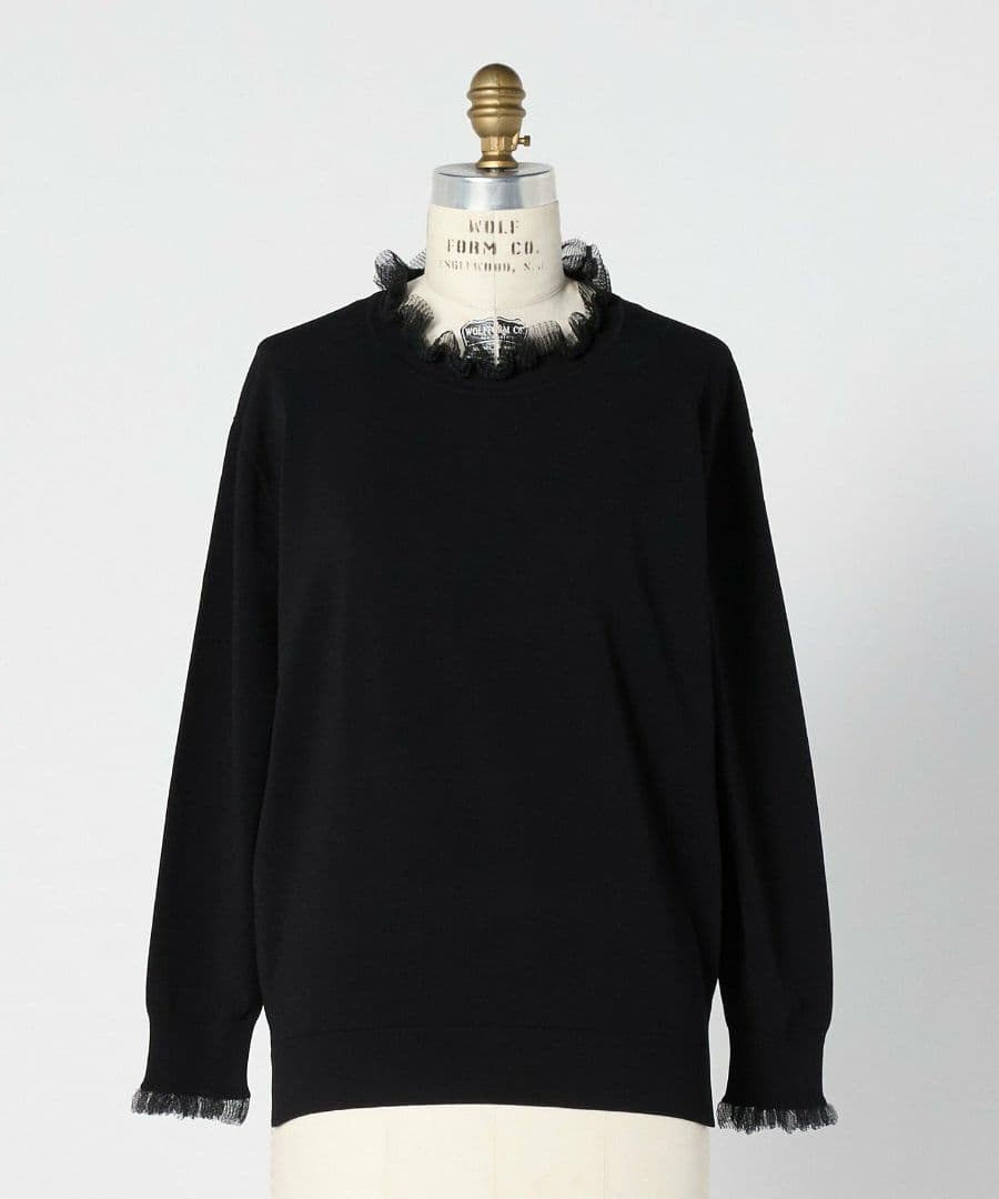 DRAWER ドゥロワー/16G　ネックフリル　ロングスリーブニット