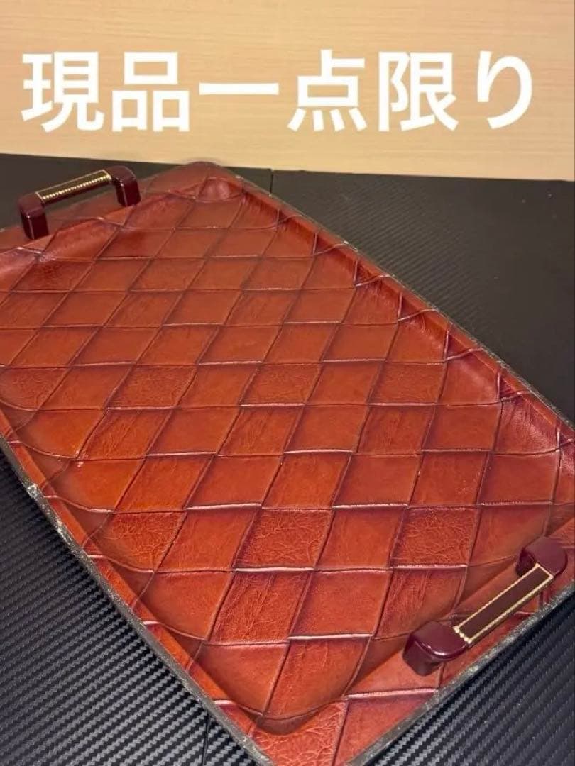 【超希少‼️】昭和 当時物 レザー製 高級感 トレイ アンティーク 工芸品 食器