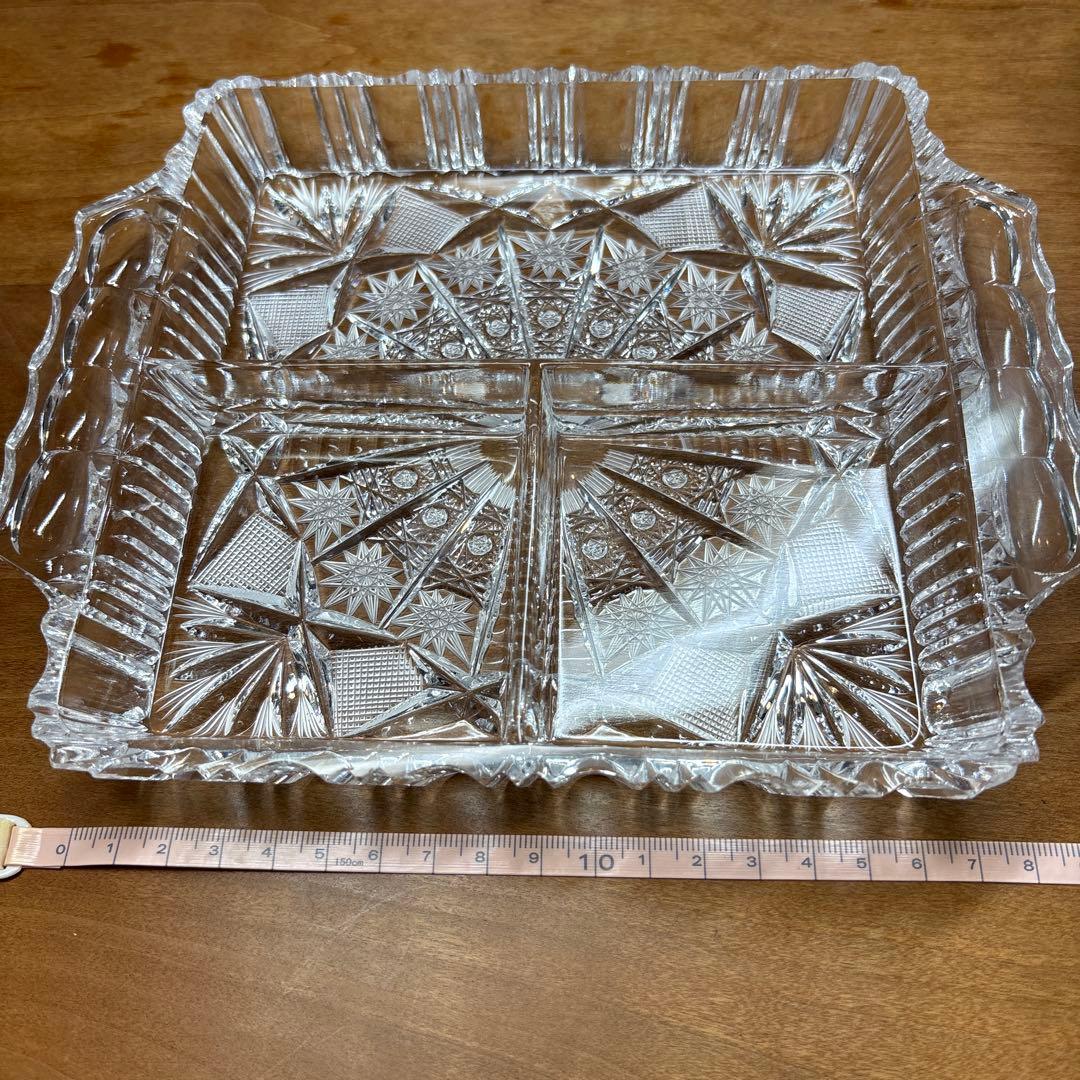 ボヘミアガラス　角皿　仕切りあり