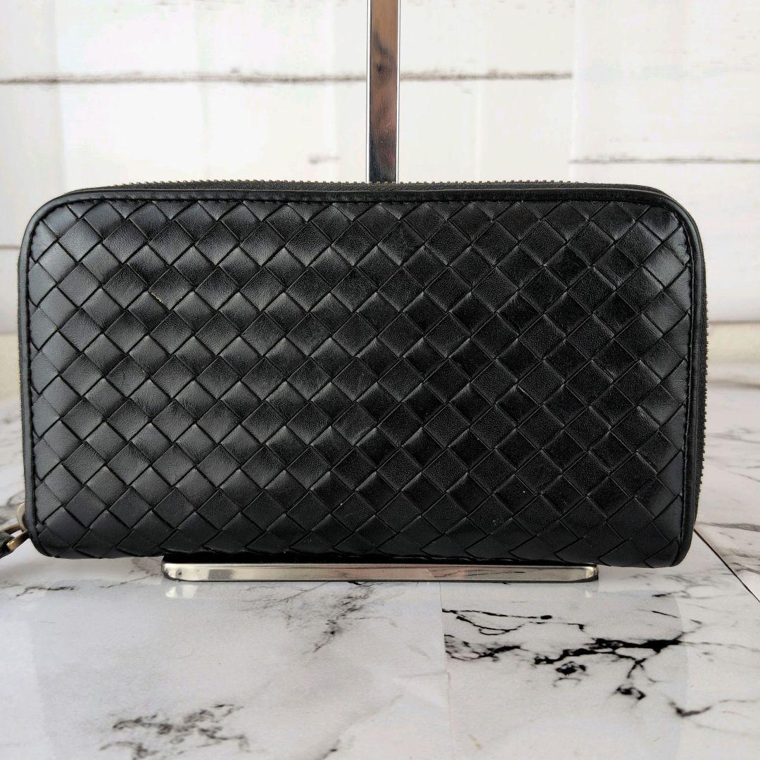 【極美品】ボッテガヴェネタ☆イントレチャート　ラウンドジップ　長財布　ブラック