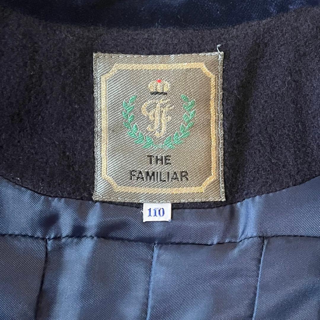 極美品☆ファミリア Aライン ウールコート 110 濃紺 金ボタン ベルベット