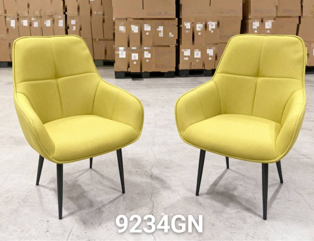 ダイニングチェアイエロー4脚セット布張り北欧風デザインファブリック製9234GN