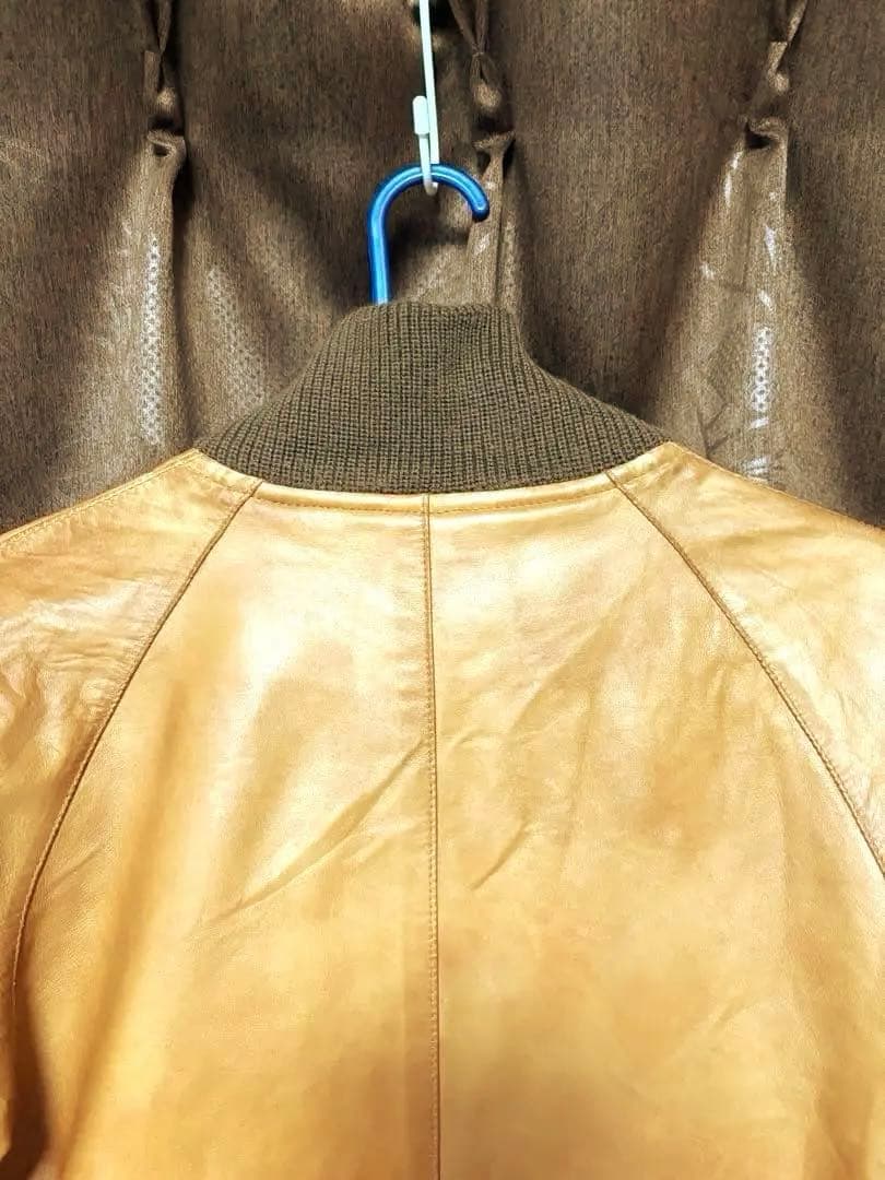 ユナイテッドアローズ・レザーライダース シングル襟もとニット・Ｌサイズ・ラム革