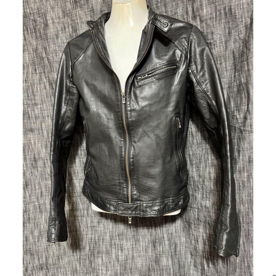 SHELLAC カウレザー 牛革 シングルライダースジャケット Y2K ブラック