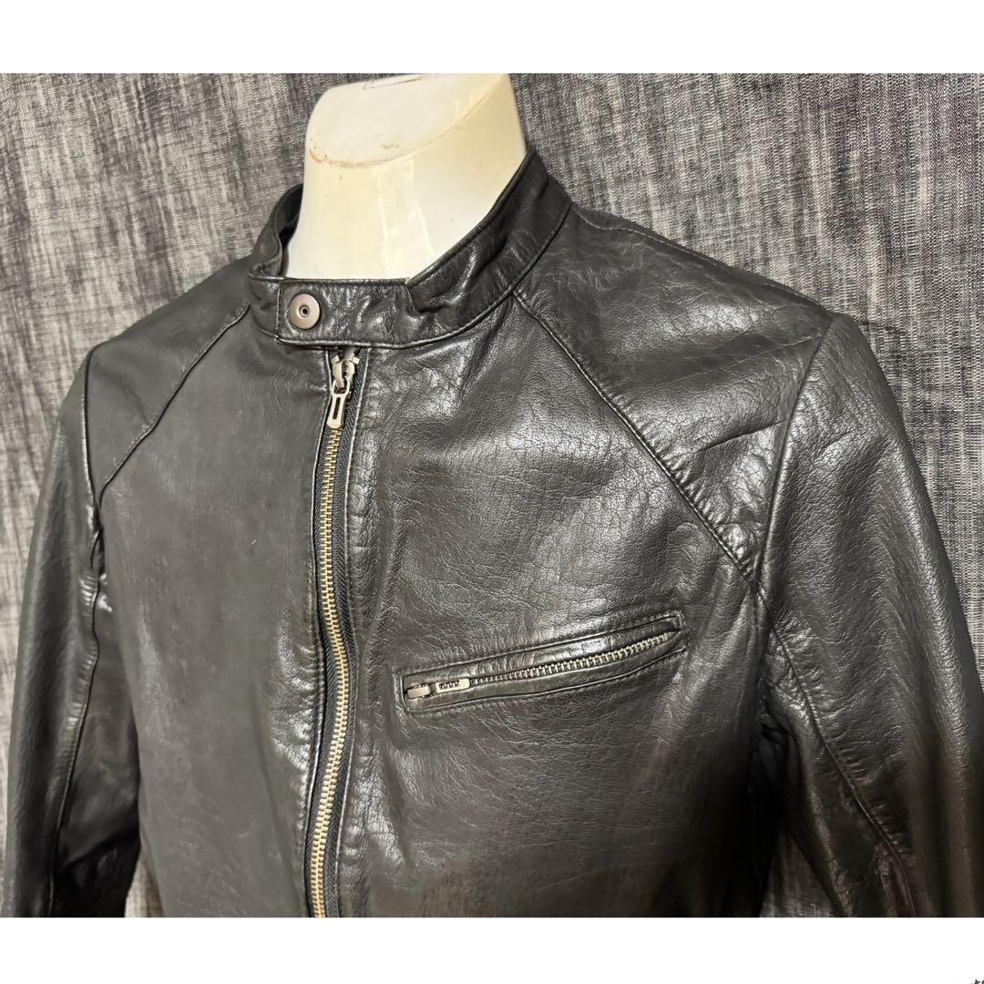 SHELLAC カウレザー 牛革 シングルライダースジャケット Y2K ブラック