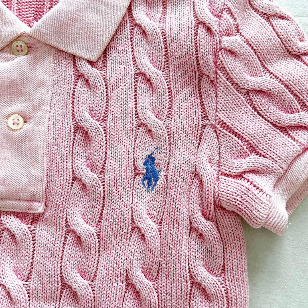 現行✨人気　ポロラルフローレンケーブルニットポロシャツピンクポニー刺繍希少サイズ