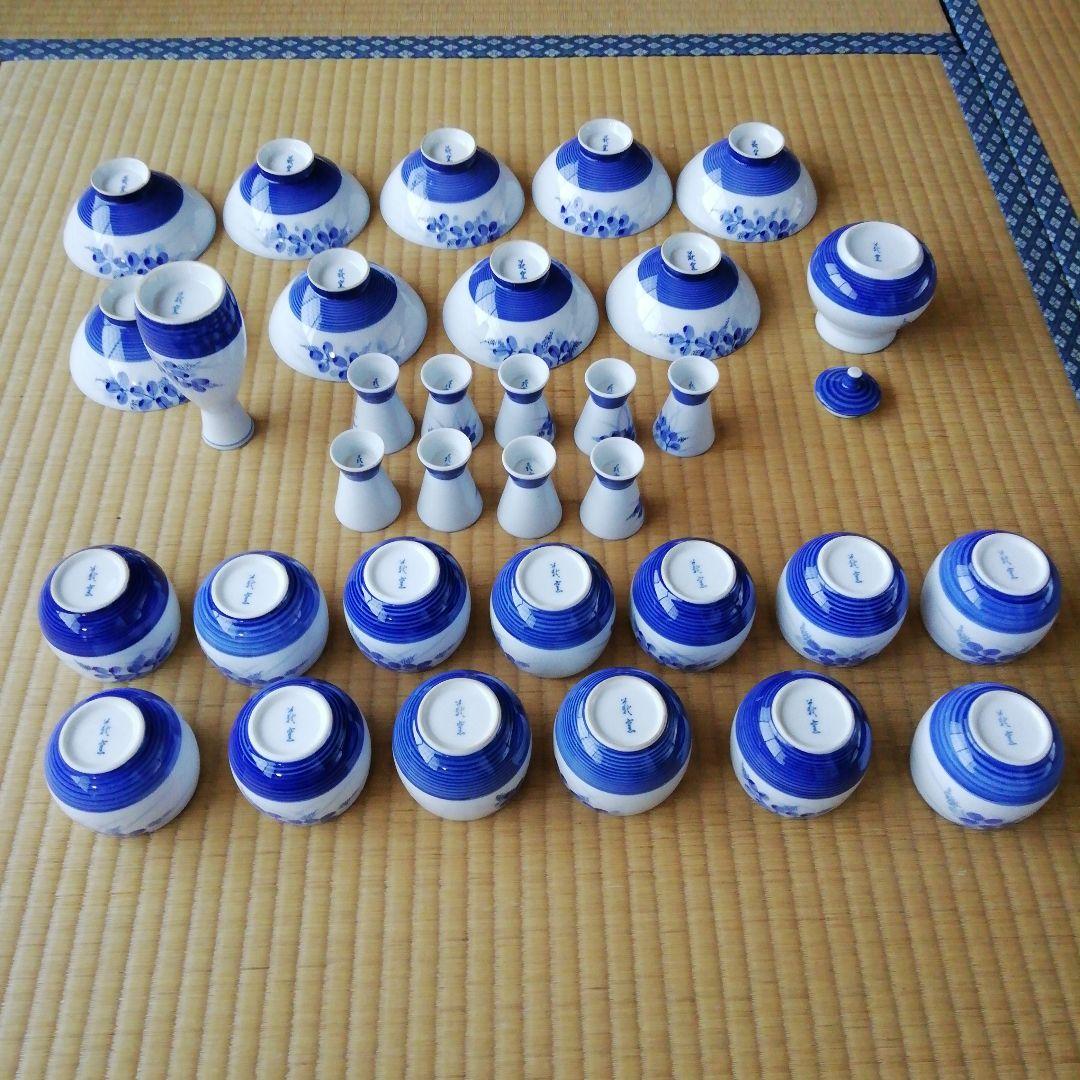 白青花柄陶磁器食器99枚セット