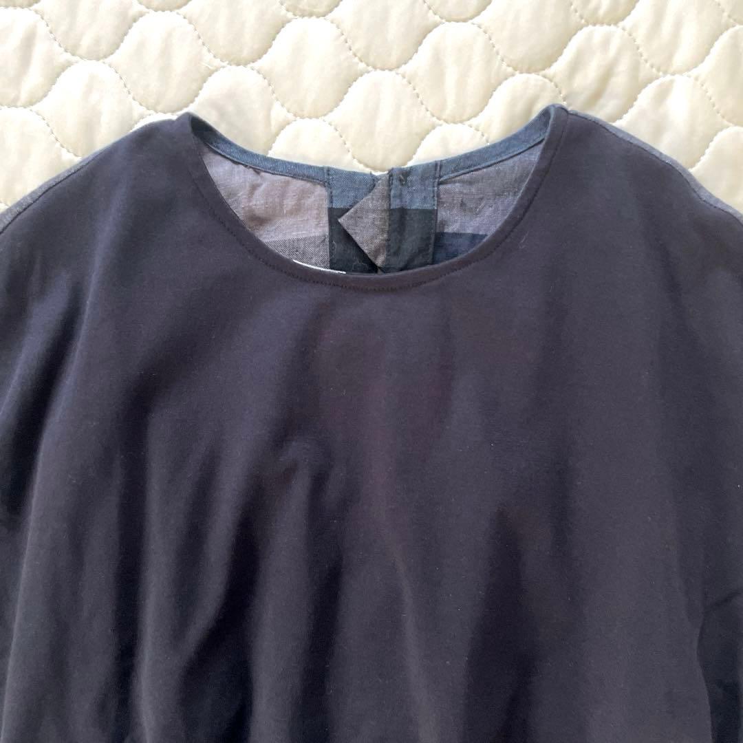 【極美品】BEARDSLEY リネンビッグチェックカットソー　ネイビー