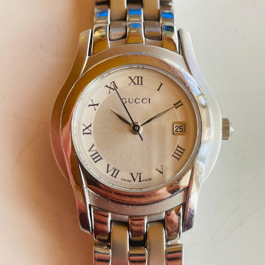 GUCCI グッチ シルバー文字盤 5500L 腕時計 クォーツ デイト 不動品