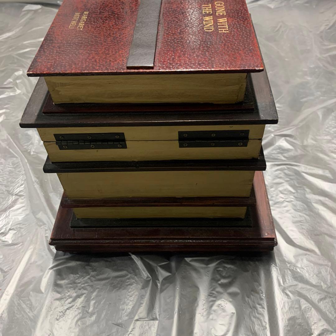 中古アンティーク調 洋書スタイル小物入れ 木製箱 ヴィンテージ風 サイドチェスト
