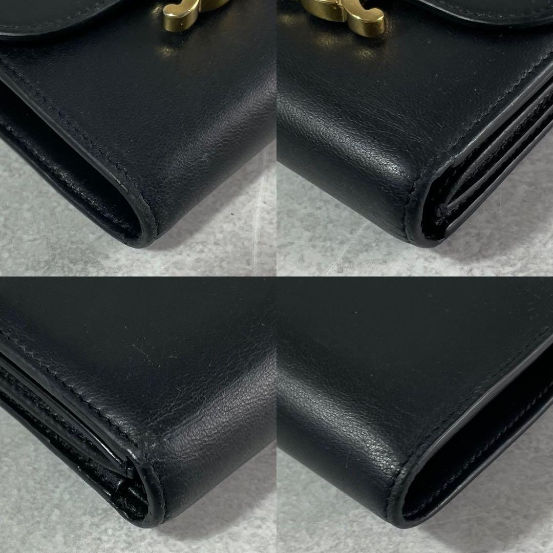 【美品】セリーヌ 三つ折り 財布 トリオンフ レザー 本革 ブラック 黒色