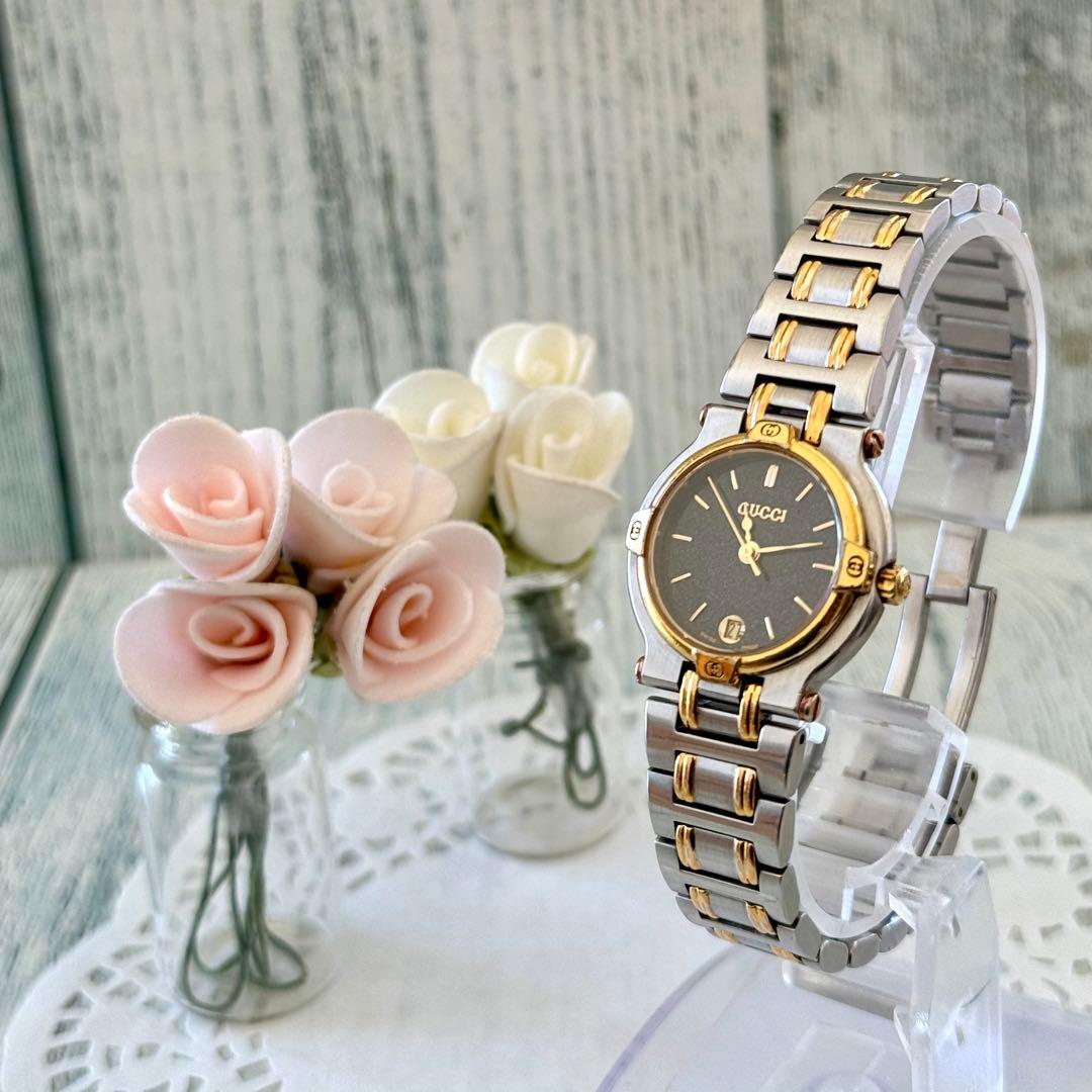 【電池交換済】GUCCI グッチ 腕時計 9000L ブラック レディース