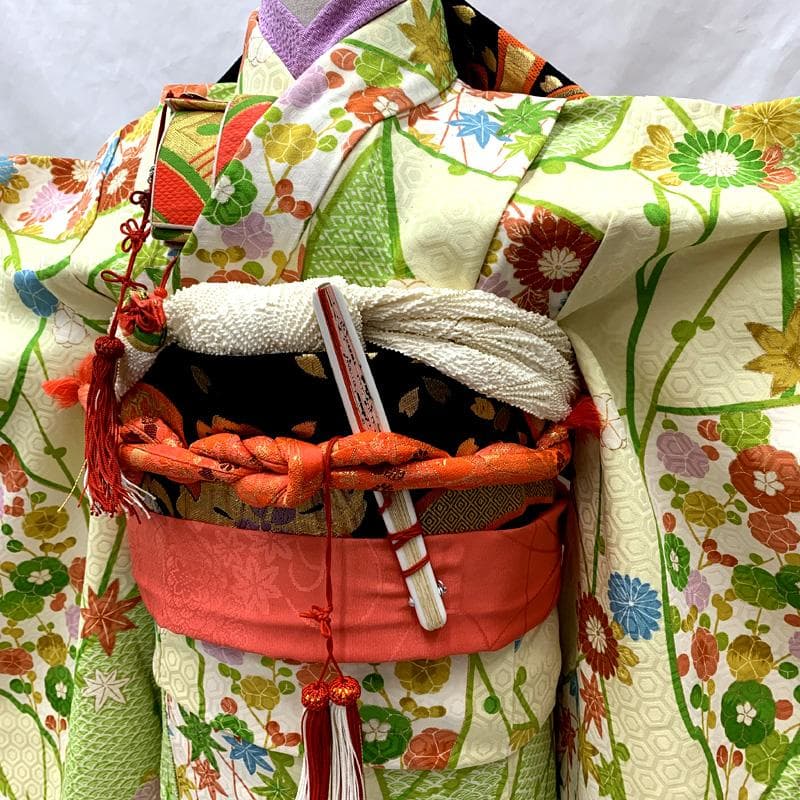 602ag24□七五三 七歳 女児 着物&袋帯 金彩 梅 楓 菊□美品