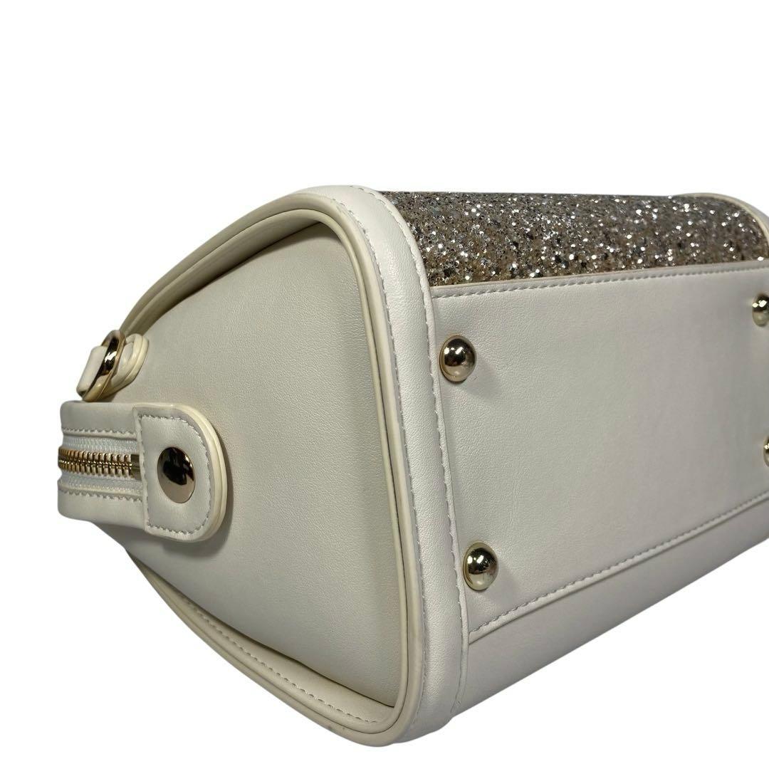 現行 美品 DIANA 2way ミニボストン バッグ グリッター アイボリー