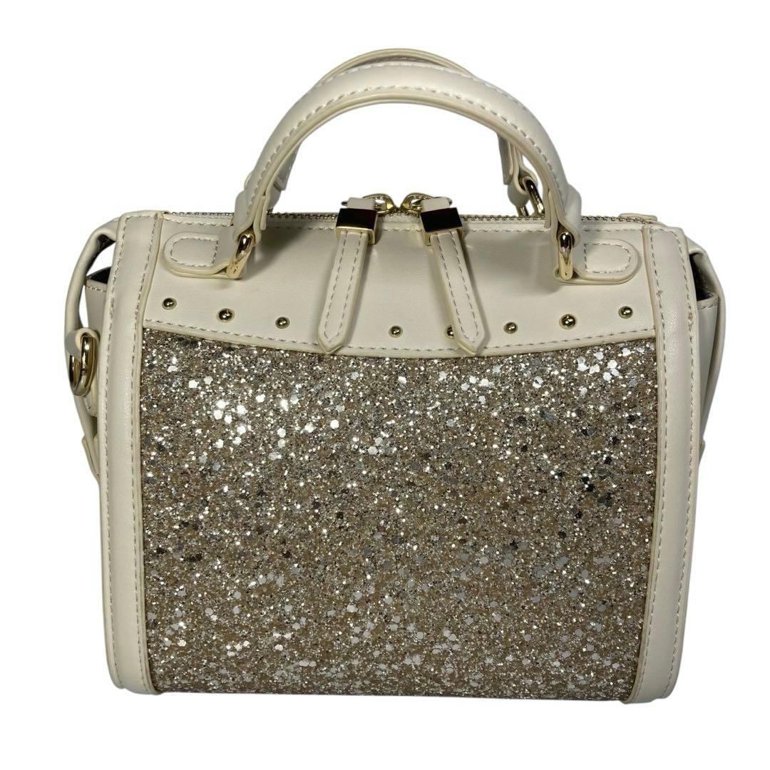 現行 美品 DIANA 2way ミニボストン バッグ グリッター アイボリー