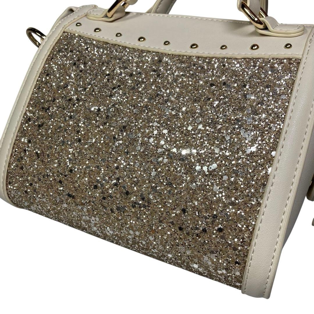 現行 美品 DIANA 2way ミニボストン バッグ グリッター アイボリー